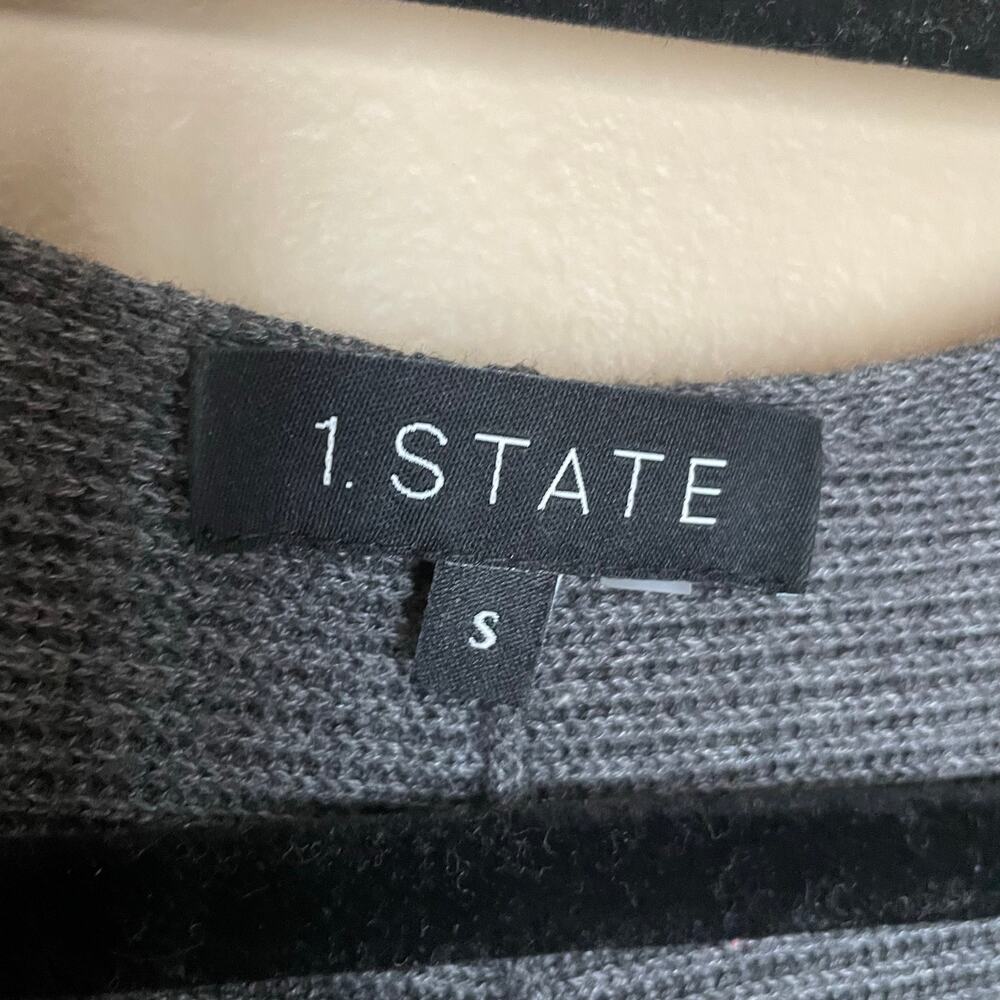 1.STATE Ribbed Balloon Sleeve Sweater Womens Small Gray Cotton - Picture 5 of 9